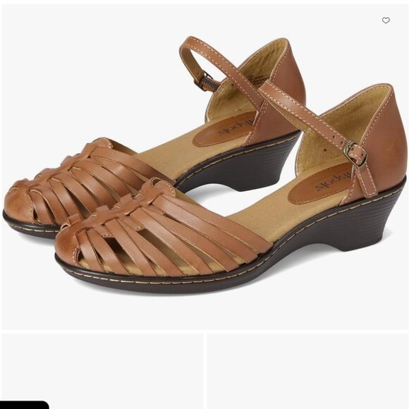 NWT COMFORTIVA SZ 9.5 Women's SoftSpots Tatianna Leather Sandal in Lt. Tan - Picture 1 of 14